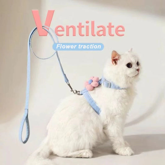 Cat & Dog Harness and Leash Set – Adjustable Breathable Pet Walking Strap for Small Dogs and Cats