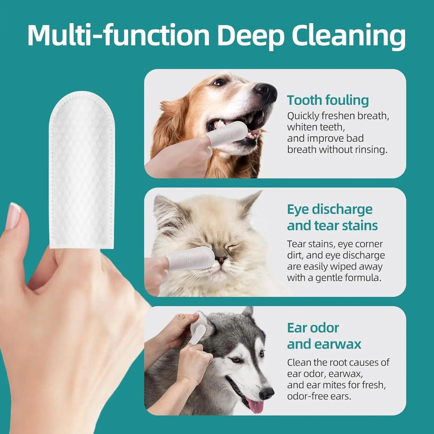 Dogs & Cats Teeth Cleaning Wipes – Disposable Pet Dental Finger Wipes for Plaque & Bad Breath