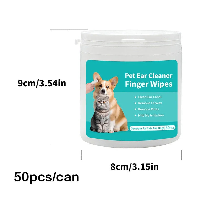 50PCS Dog & Cat Ear Cleaning Wipes – Pet Ear Care Finger Pads