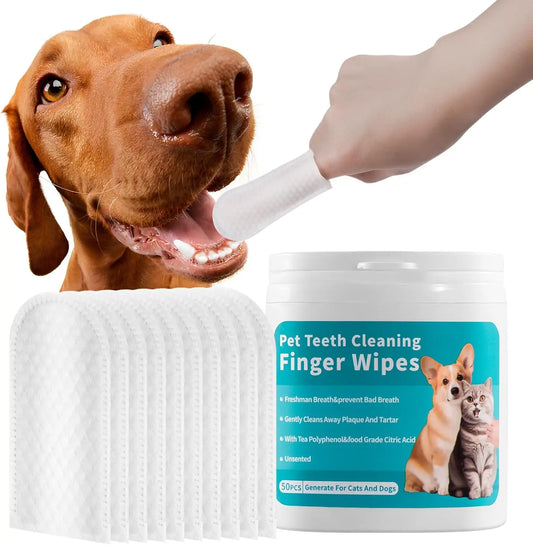 Dogs & Cats Teeth Cleaning Wipes – Disposable Pet Dental Finger Wipes for Plaque & Bad Breath