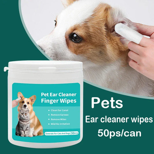 50PCS Dog & Cat Ear Cleaning Wipes – Pet Ear Care Finger Pads