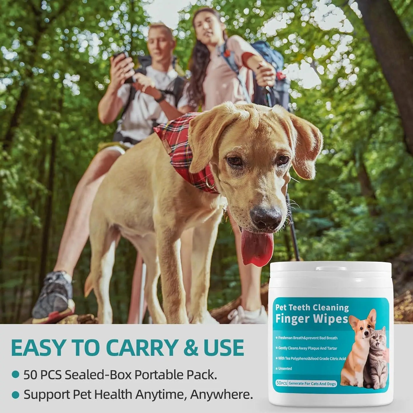 Dogs & Cats Teeth Cleaning Wipes – Disposable Pet Dental Finger Wipes for Plaque & Bad Breath