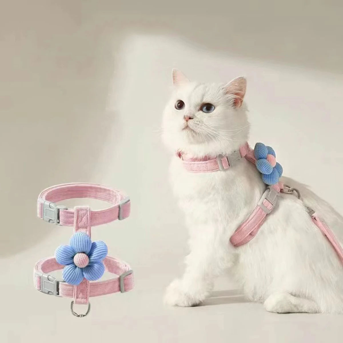 Cat & Dog Harness and Leash Set – Adjustable Breathable Pet Walking Strap for Small Dogs and Cats