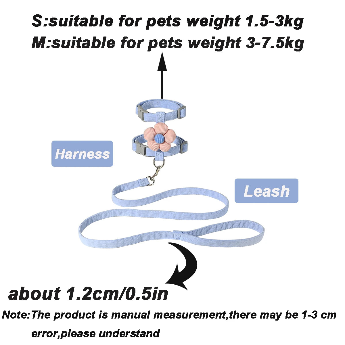 Cat & Dog Harness and Leash Set – Adjustable Breathable Pet Walking Strap for Small Dogs and Cats